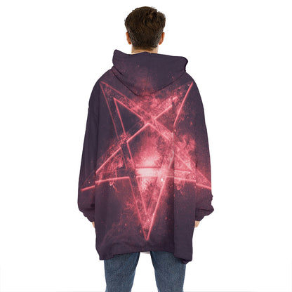 Fiery Reversed Pentagram Print Hoodie Blanket