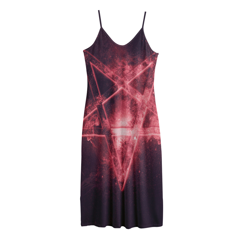 Fiery Reversed Pentagram Print Jersey Midi Cami Dress