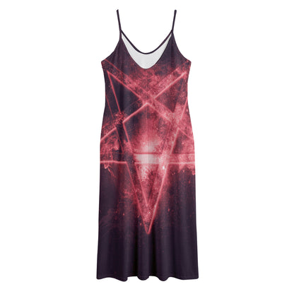 Fiery Reversed Pentagram Print Jersey Midi Cami Dress