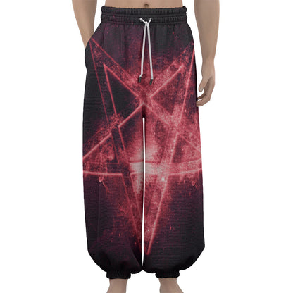 Fiery Reversed Pentagram Print Lantern Pants