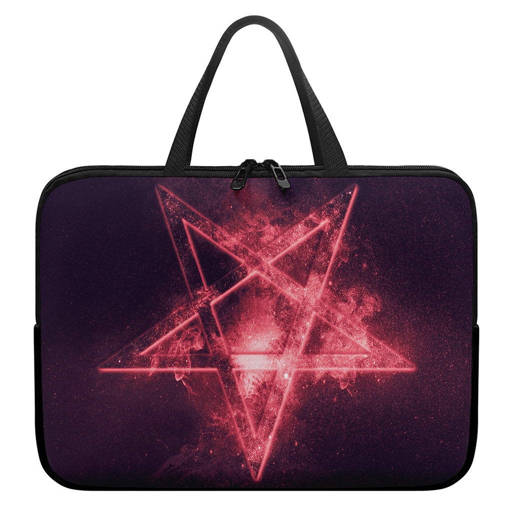 Fiery Reversed Pentagram Print Laptop Sleeve With Handle