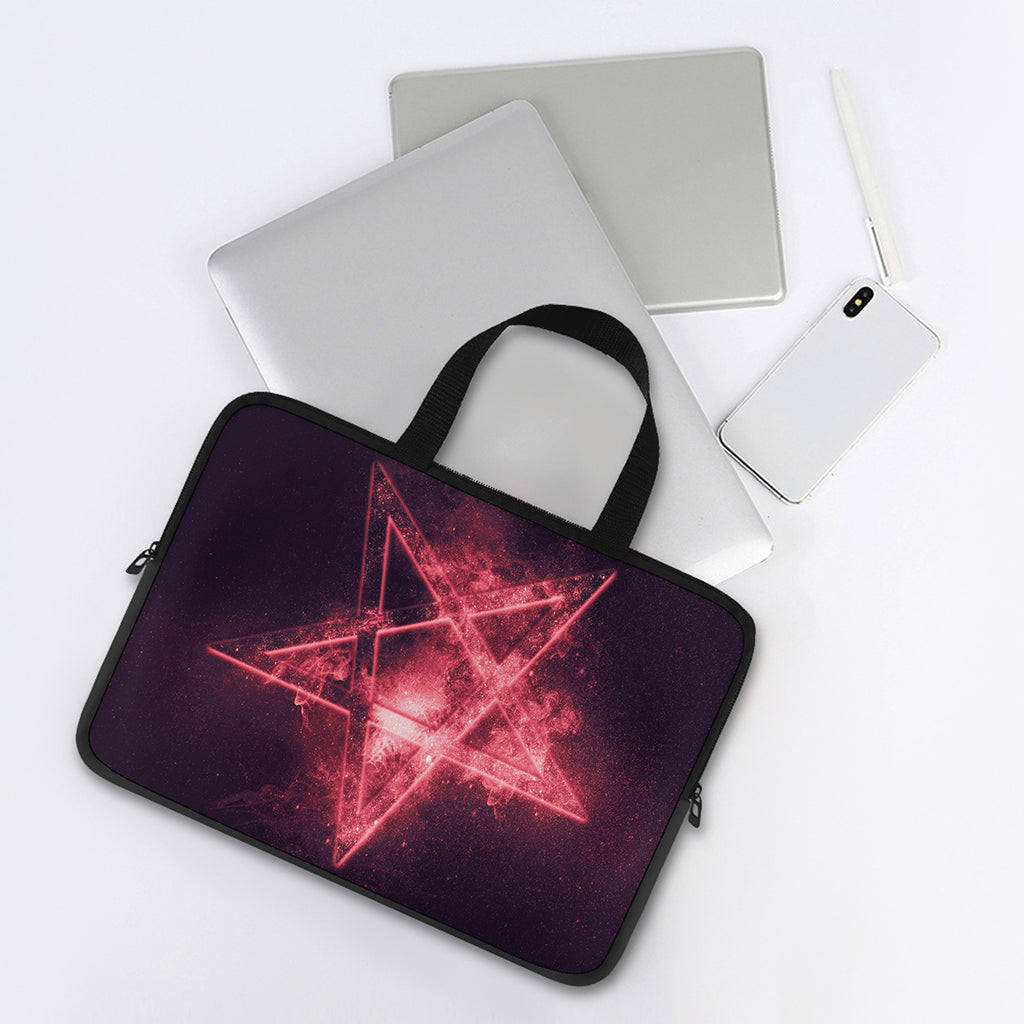 Fiery Reversed Pentagram Print Laptop Sleeve With Handle