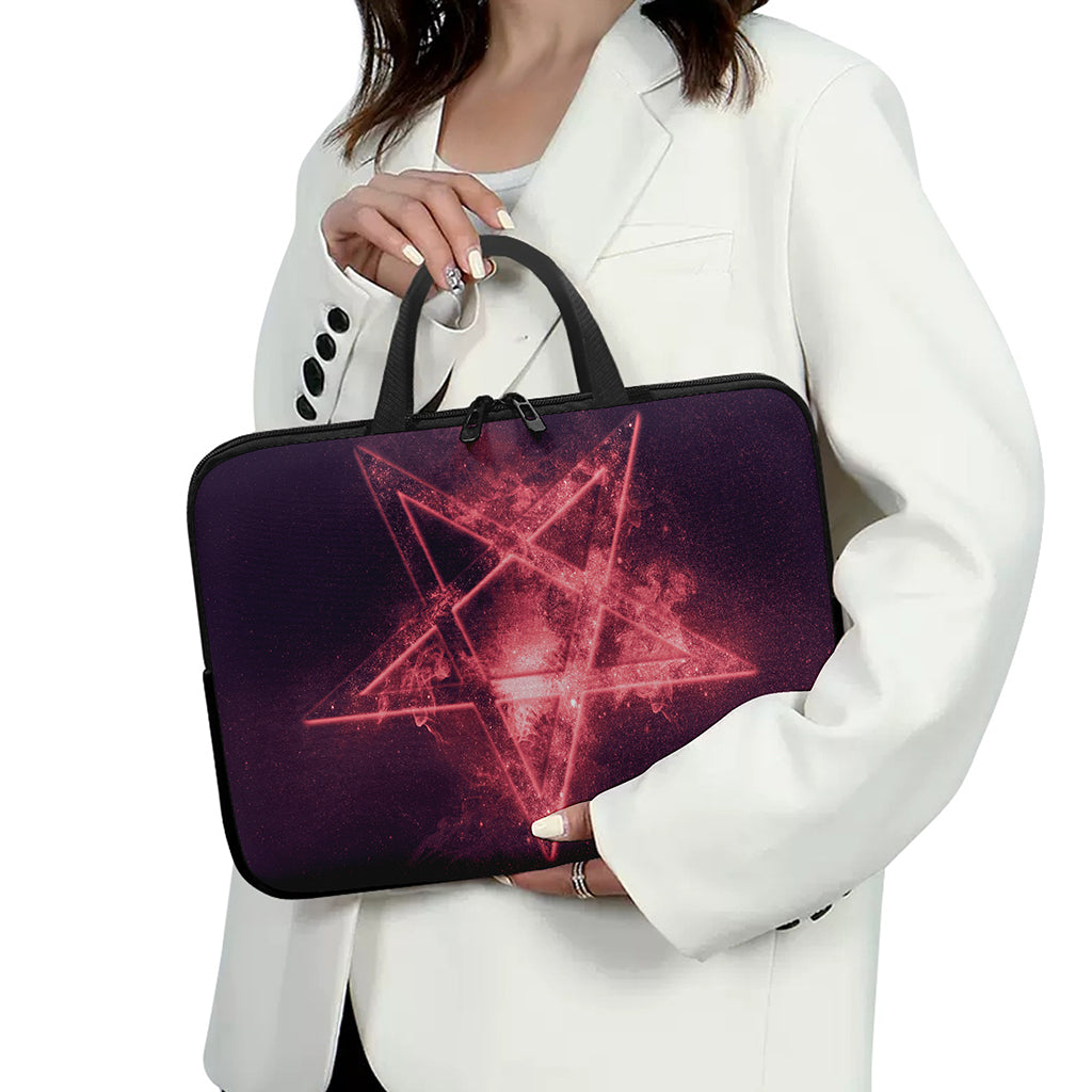 Fiery Reversed Pentagram Print Laptop Sleeve With Handle