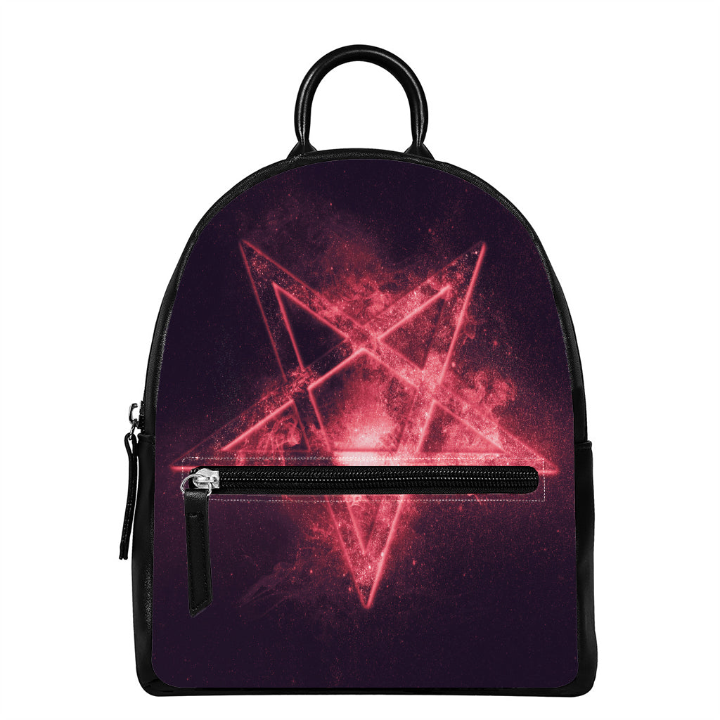 Fiery Reversed Pentagram Print Leather Backpack