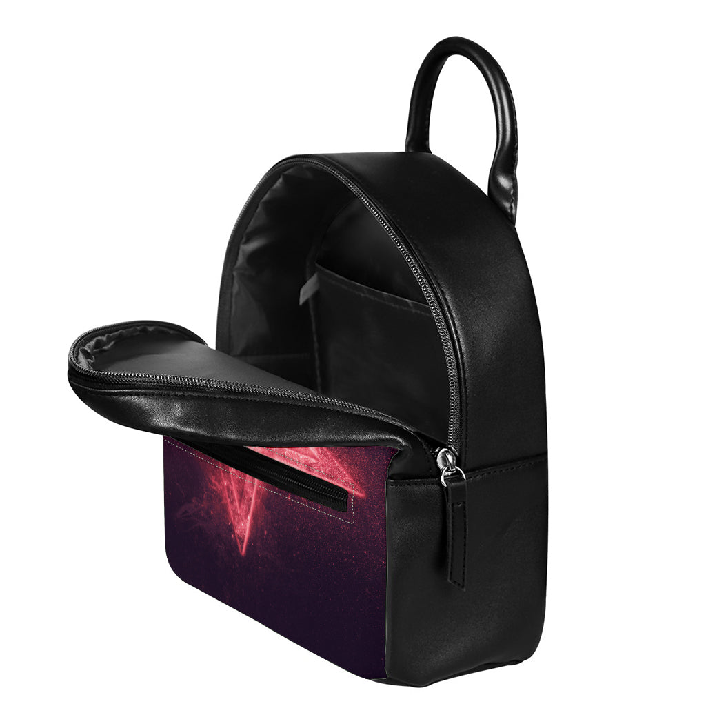 Fiery Reversed Pentagram Print Leather Backpack