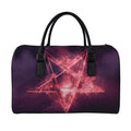 Fiery Reversed Pentagram Print Leather Duffel Bag