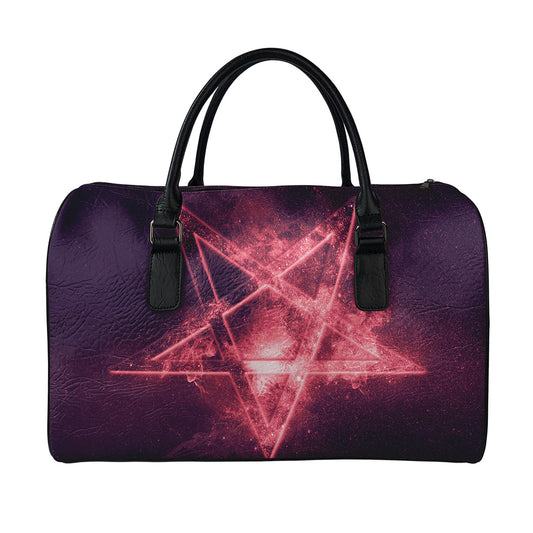 Fiery Reversed Pentagram Print Leather Duffle Bag