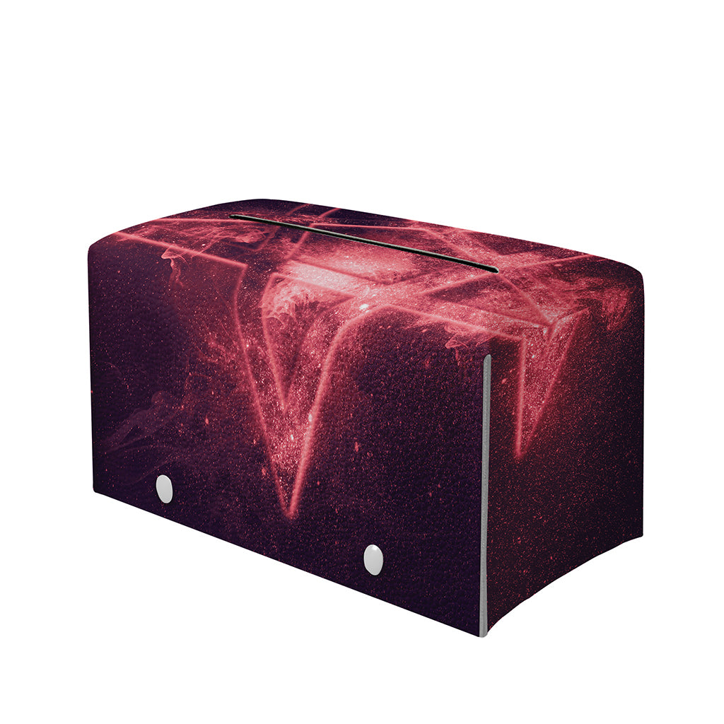 Fiery Reversed Pentagram Print Leather Tissue Box Cover