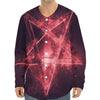 Fiery Reversed Pentagram Print Long Sleeve Baseball Jersey