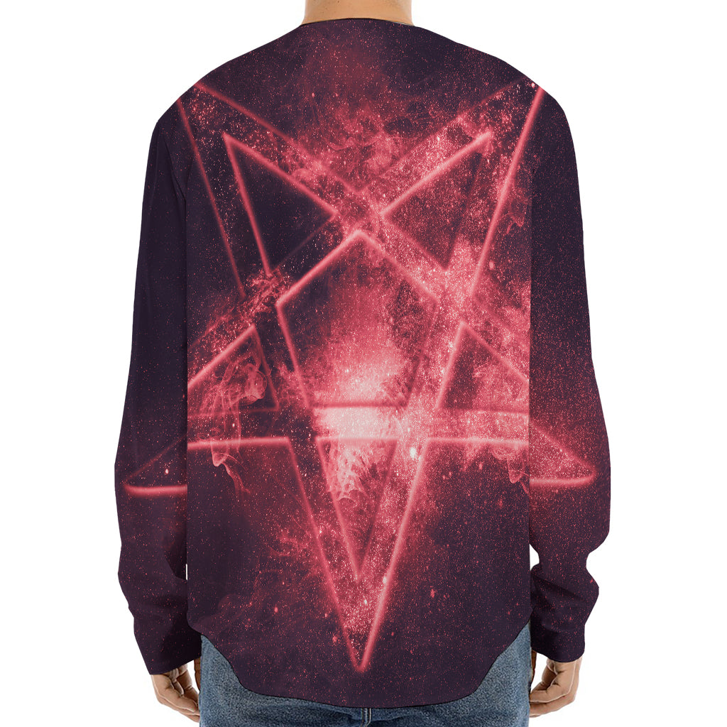 Fiery Reversed Pentagram Print Long Sleeve Baseball Jersey