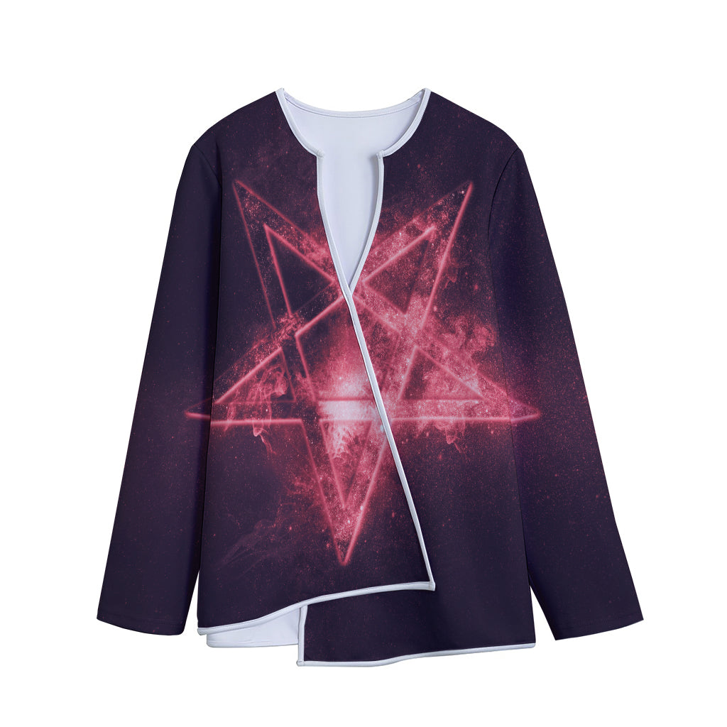 Fiery Reversed Pentagram Print Long Sleeve Short Coat