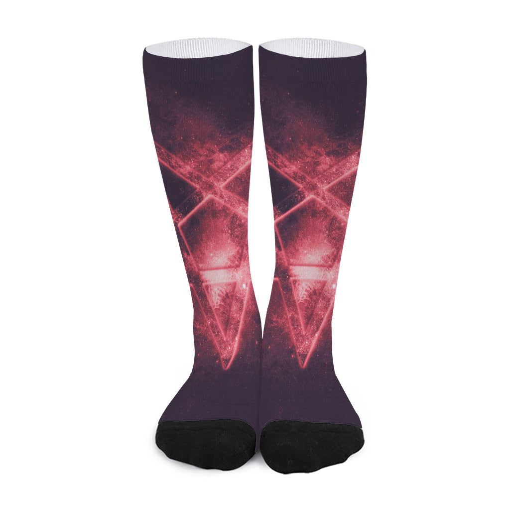 Fiery Reversed Pentagram Print Long Socks
