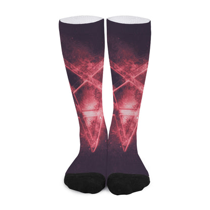 Fiery Reversed Pentagram Print Long Socks