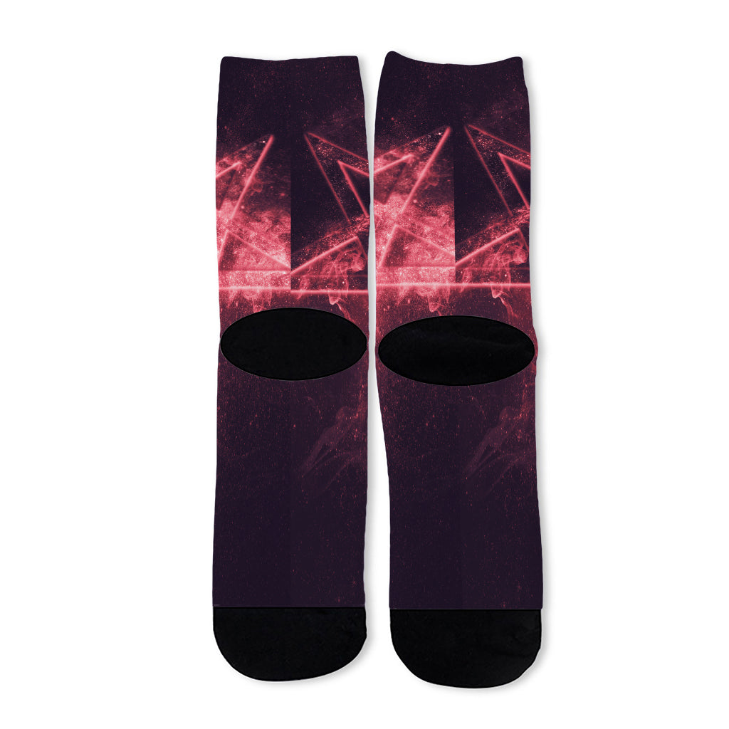 Fiery Reversed Pentagram Print Long Socks