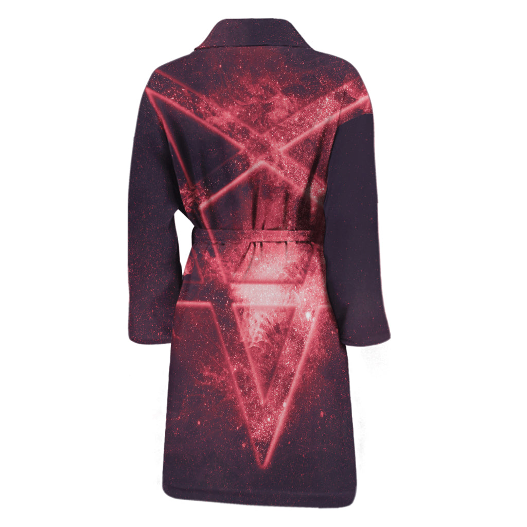 Fiery Reversed Pentagram Print Men's Bathrobe