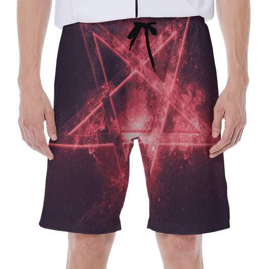Fiery Reversed Pentagram Print Men's Beach Shorts