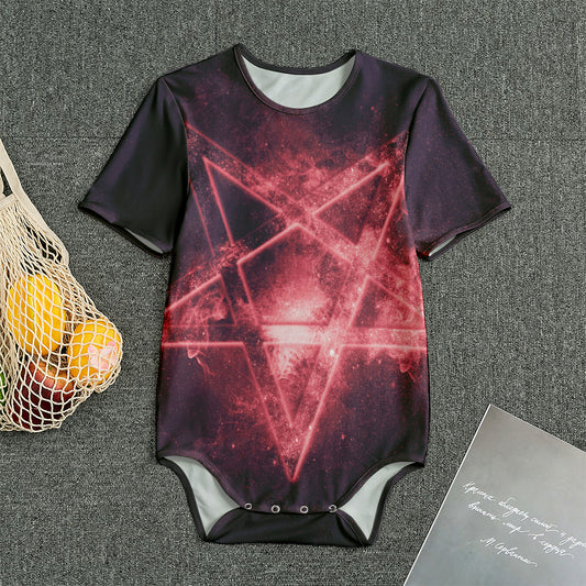 Fiery Reversed Pentagram Print Men's Bodysuit