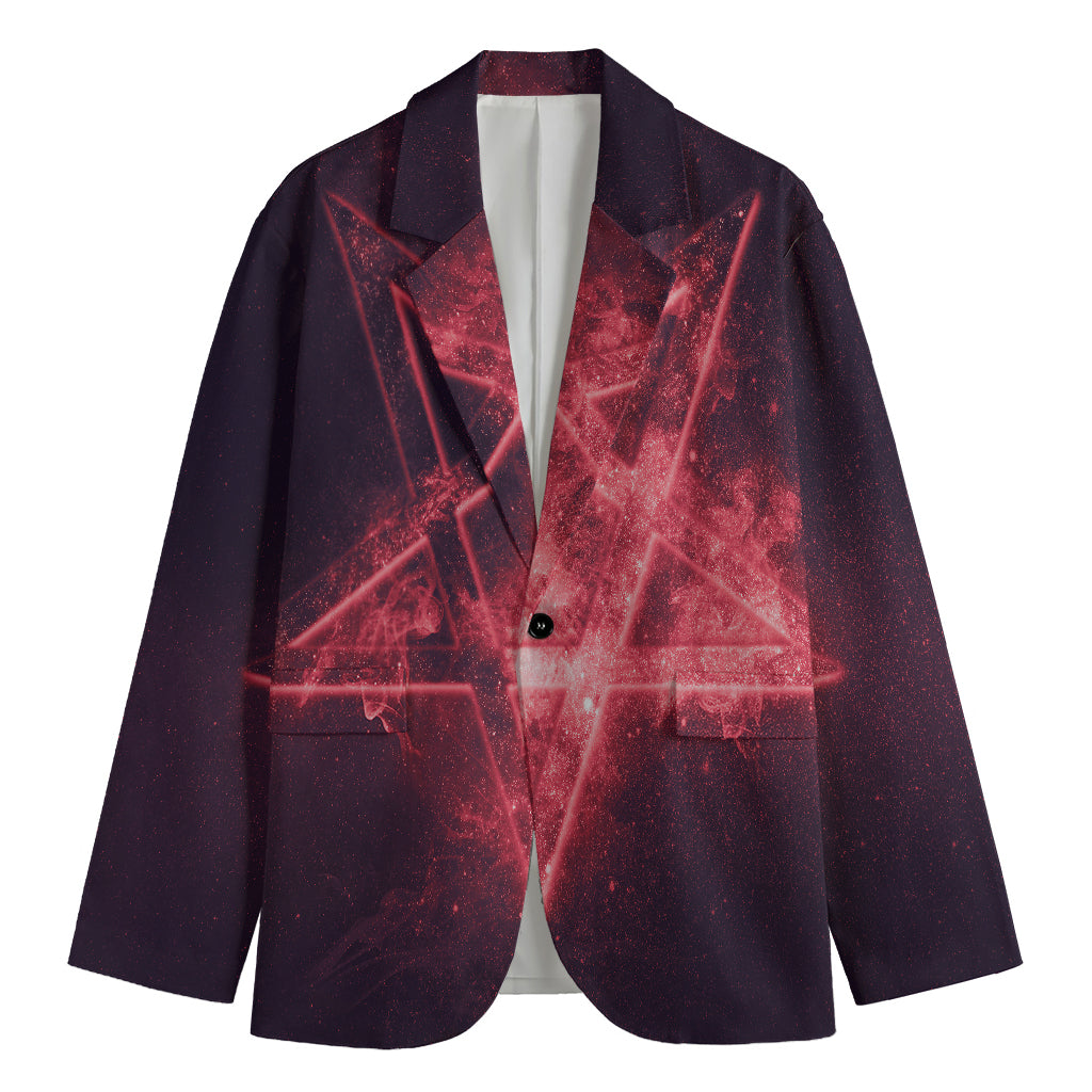 Fiery Reversed Pentagram Print Men's Cotton Blazer