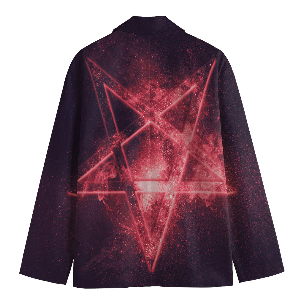 Fiery Reversed Pentagram Print Men's Cotton Blazer