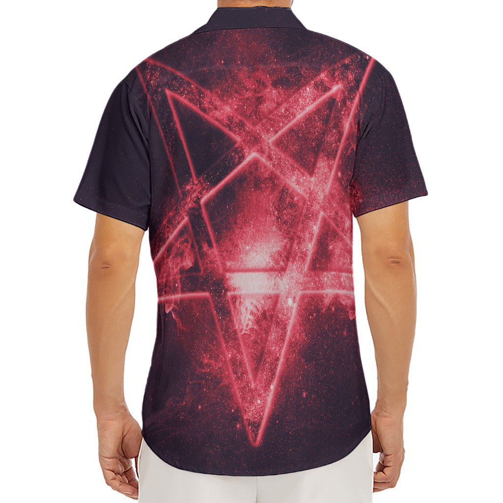 Fiery Reversed Pentagram Print Men's Deep V-Neck Shirt