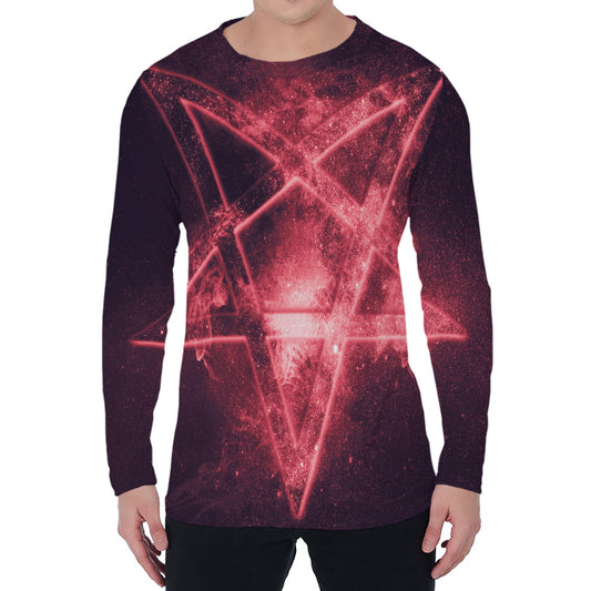 Fiery Reversed Pentagram Print Men's Long Sleeve T-Shirt