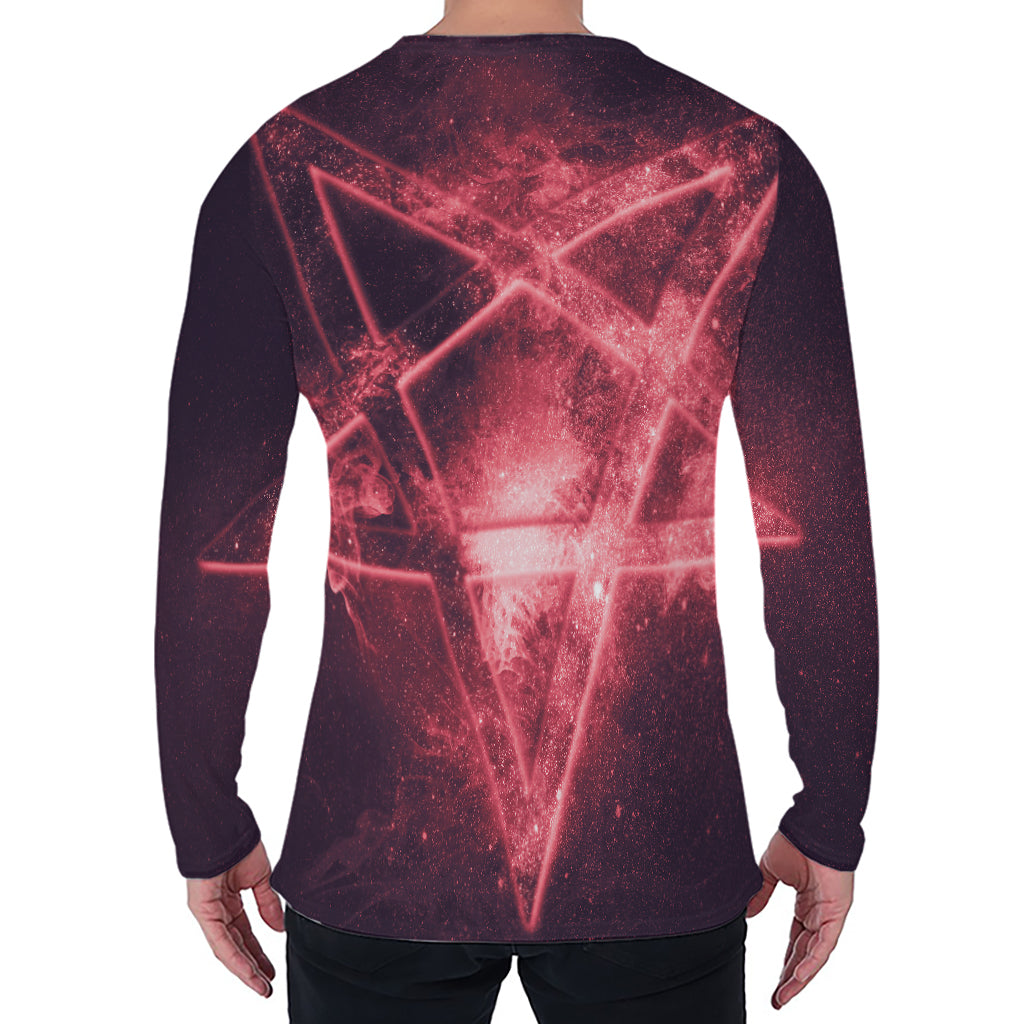 Fiery Reversed Pentagram Print Men's Long Sleeve T-Shirt