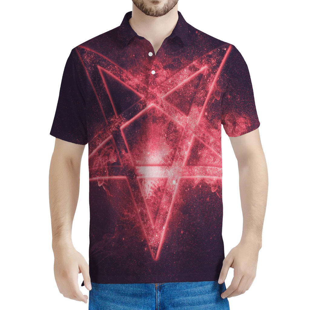 Fiery Reversed Pentagram Print Men's Polo Shirt