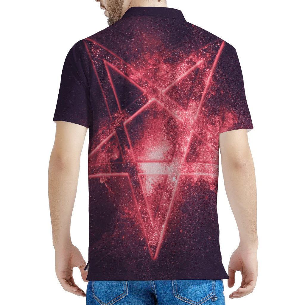 Fiery Reversed Pentagram Print Men's Polo Shirt