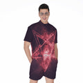 Fiery Reversed Pentagram Print Men's Romper