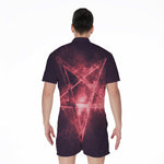 Fiery Reversed Pentagram Print Men's Rompers