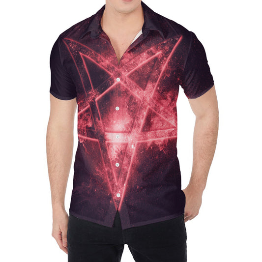 Fiery Reversed Pentagram Print Men's Shirt
