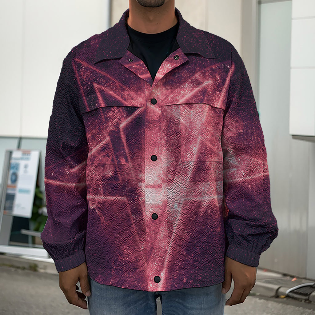 Fiery Reversed Pentagram Print Men's Shirt Jacket