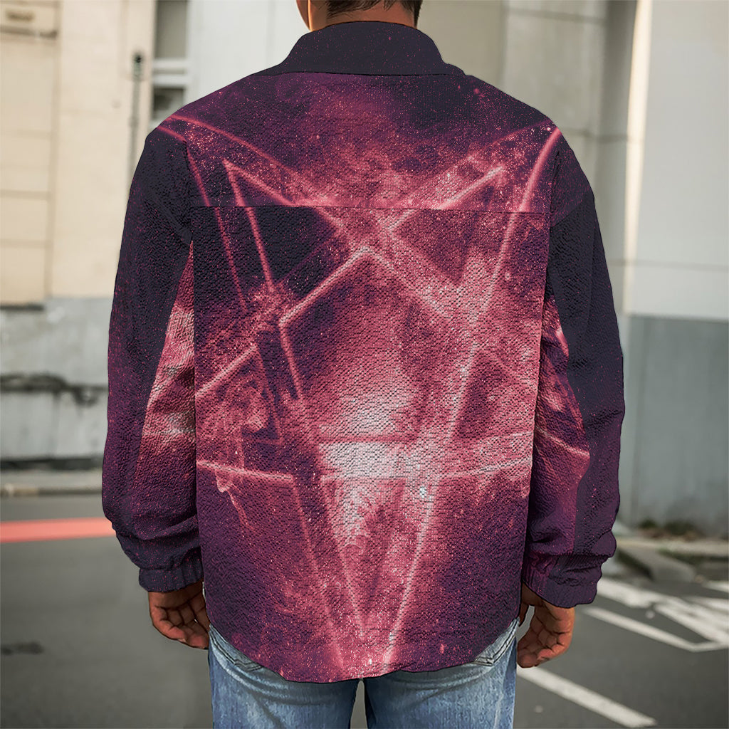 Fiery Reversed Pentagram Print Men's Shirt Jacket