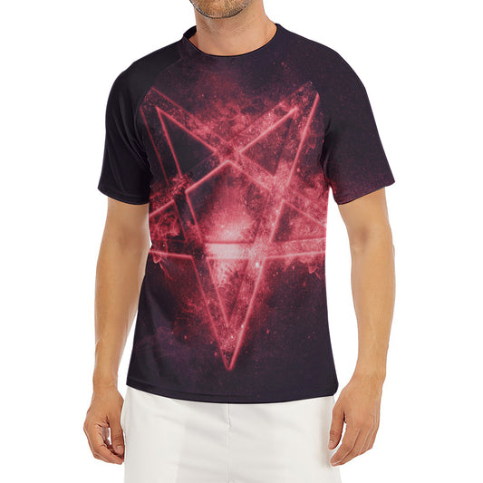 Fiery Reversed Pentagram Print Men's Short Sleeve Rash Guard