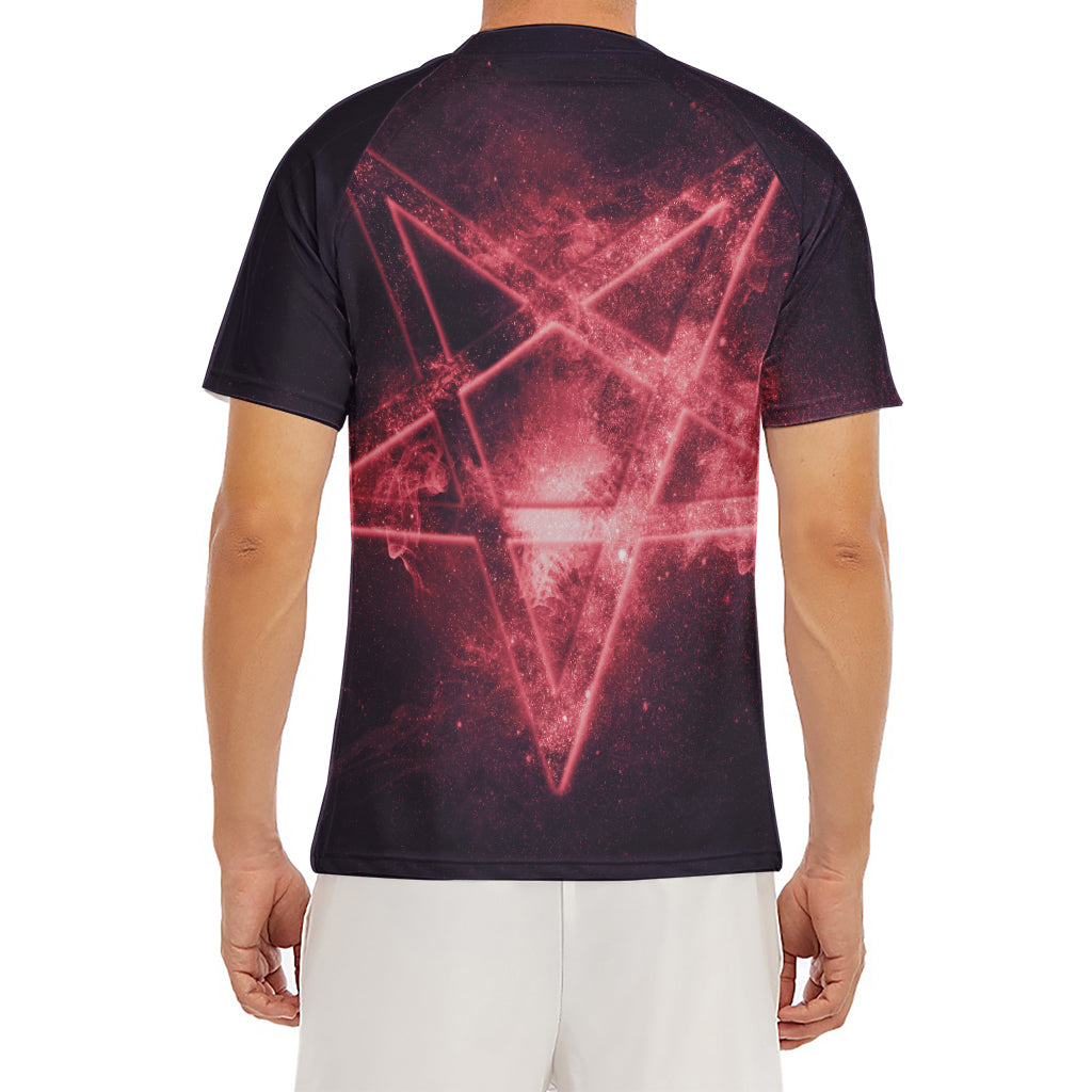 Fiery Reversed Pentagram Print Men's Short Sleeve Rash Guard