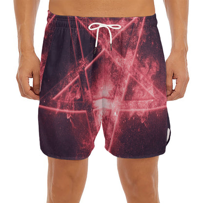 Fiery Reversed Pentagram Print Men's Split Running Shorts