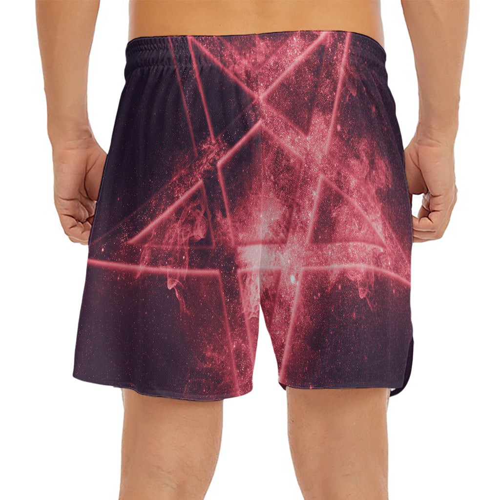 Fiery Reversed Pentagram Print Men's Split Running Shorts