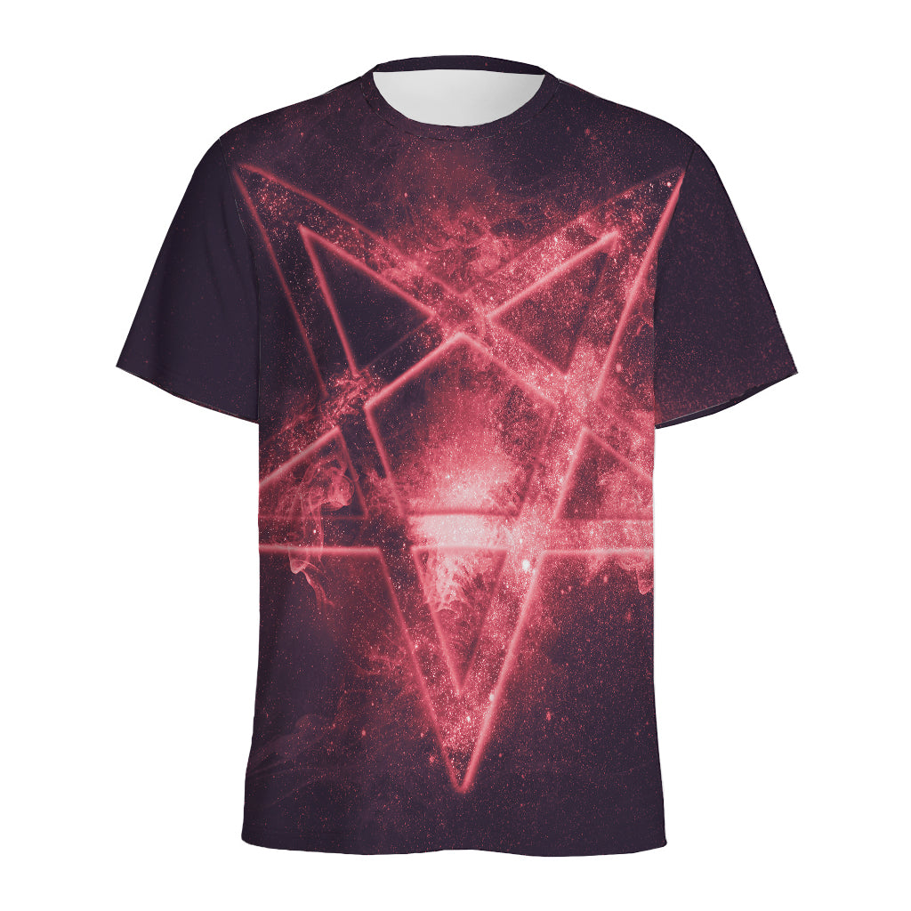 Fiery Reversed Pentagram Print Men's Sports T-Shirt