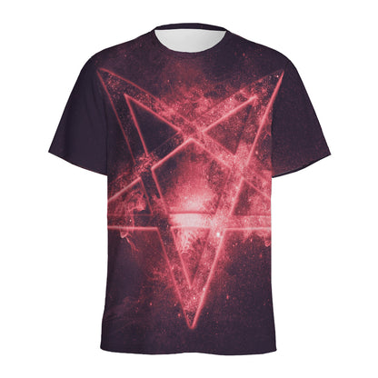 Fiery Reversed Pentagram Print Men's Sports T-Shirt