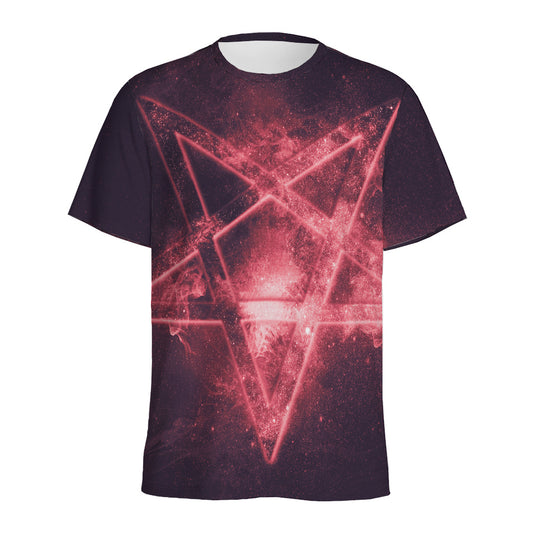 Fiery Reversed Pentagram Print Men's Sports T-Shirt