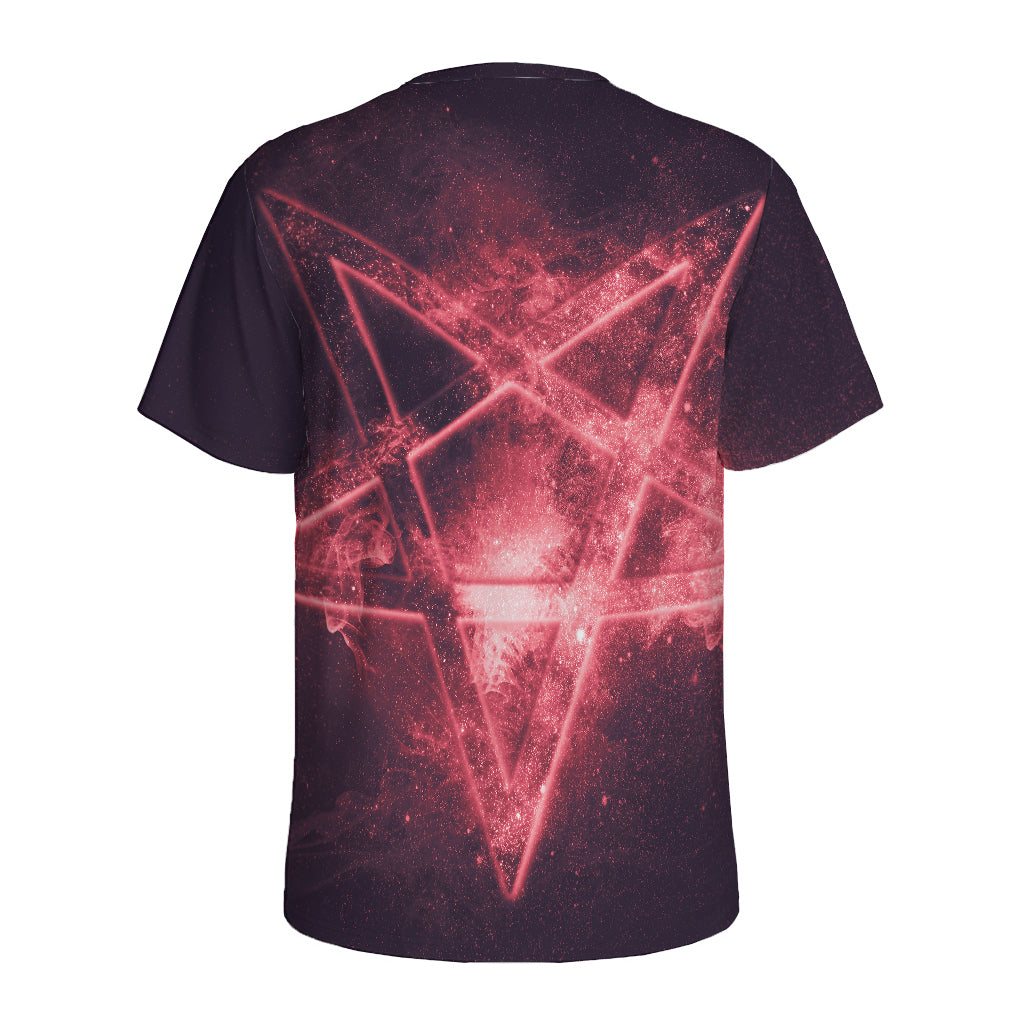 Fiery Reversed Pentagram Print Men's Sports T-Shirt