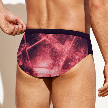 Fiery Reversed Pentagram Print Men's Swim Briefs