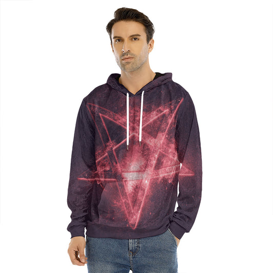 Fiery Reversed Pentagram Print Men's Velvet Pullover Hoodie
