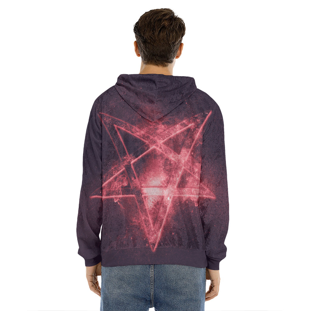 Fiery Reversed Pentagram Print Men's Velvet Pullover Hoodie
