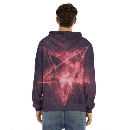 Fiery Reversed Pentagram Print Men's Velvet Pullover Hoodie