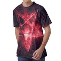 Fiery Reversed Pentagram Print Men's Velvet T-Shirt