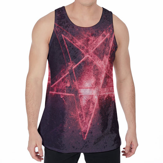 Fiery Reversed Pentagram Print Men's Velvet Tank Top