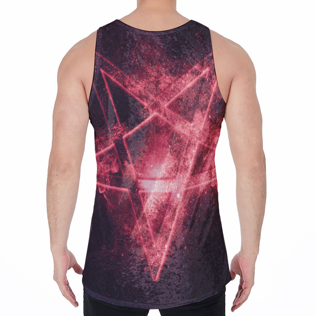 Fiery Reversed Pentagram Print Men's Velvet Tank Top