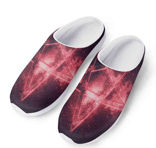 Fiery Reversed Pentagram Print Mesh Casual Shoes