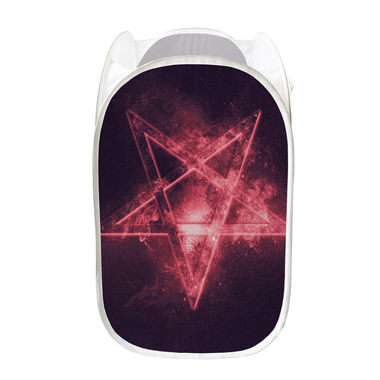 Fiery Reversed Pentagram Print Mesh Laundry Hamper
